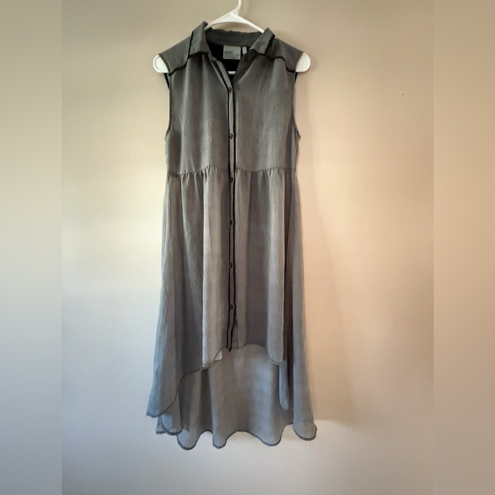 WeZC Summer sleeveless button-down dress size S gathered waist high-low striped - Picture 2 of 11